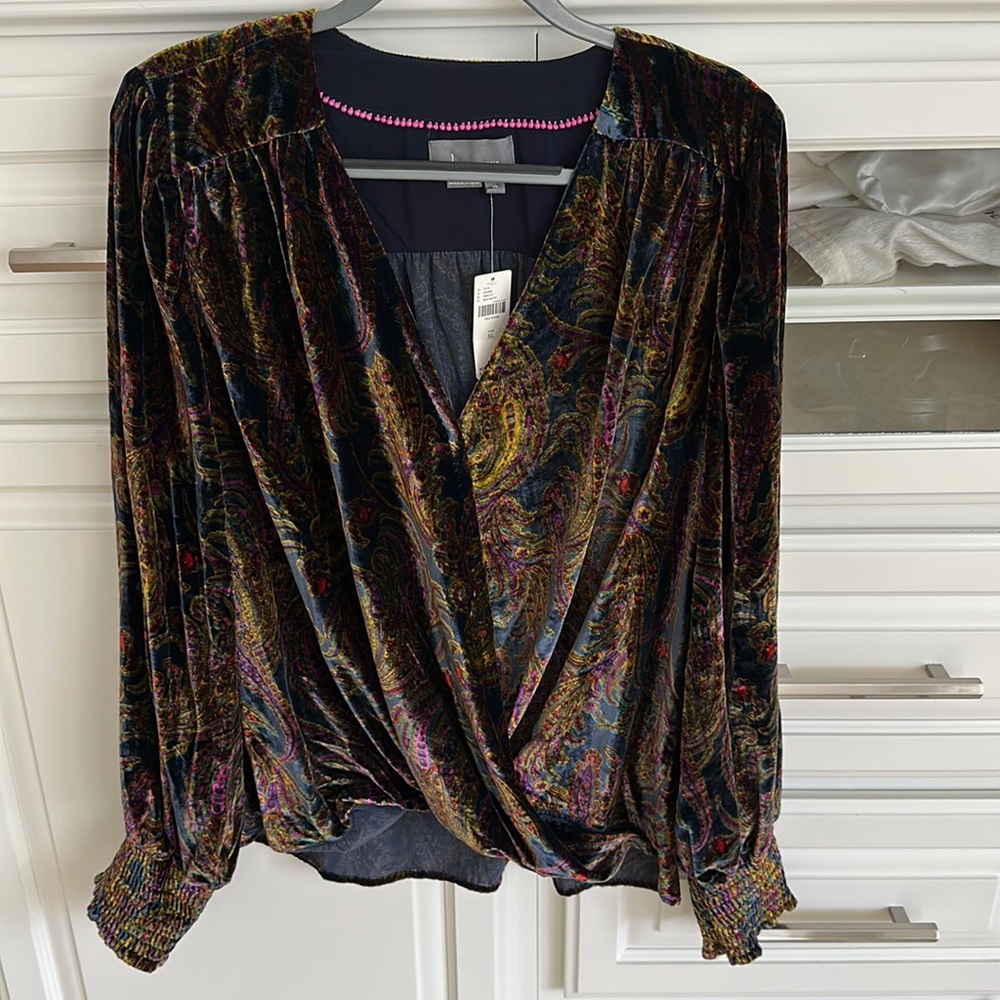 Anthropologie Velvet Paisley Blouse XL Brand New Tag Attached